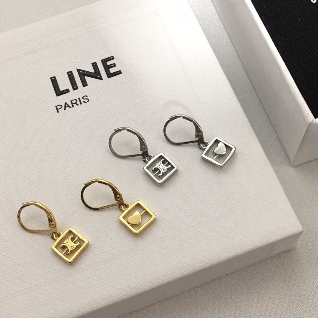 赛林家22新款方块凯旋门爱心不对称耳环女高级感气质CE风直播供应