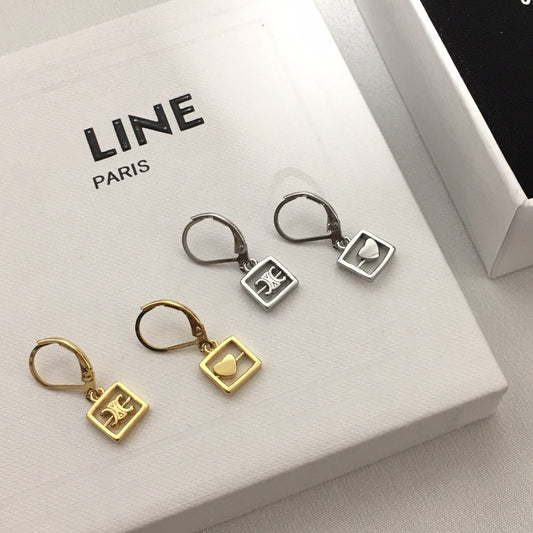 赛林家22新款方块凯旋门爱心不对称耳环女高级感气质CE风直播供应