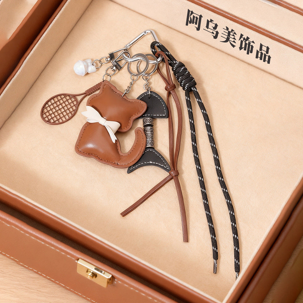 新款皮质小猫咪包包挂件蝴蝶结可爱卡通动物小猫女包挂饰小礼品