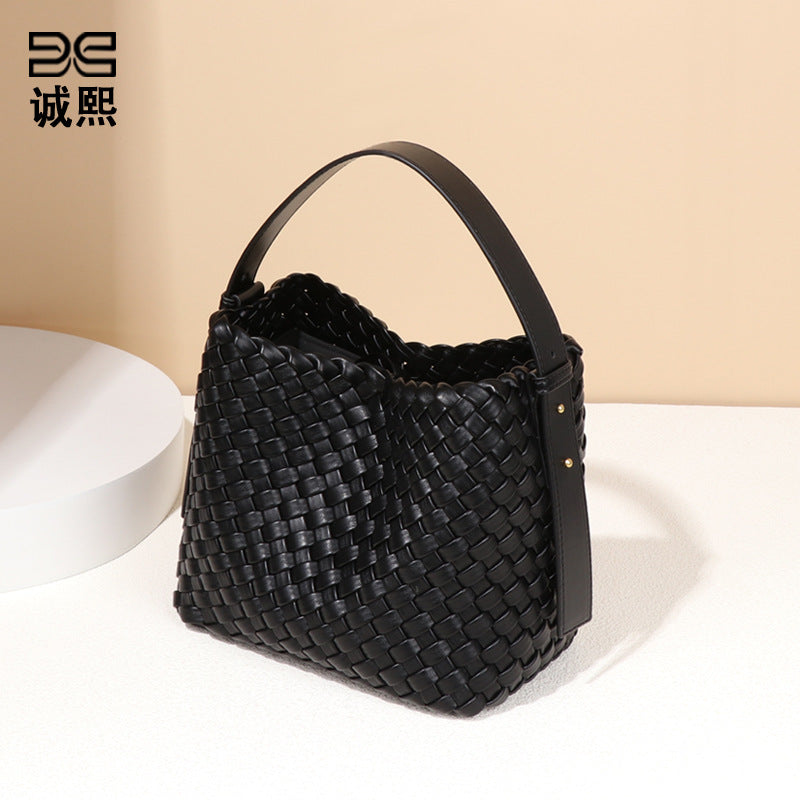 高级感百搭编织水桶包大容量两件套菜篮子母包手提包单肩腋下女包