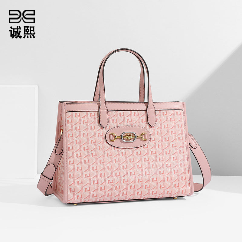 复古大容量新款单肩斜挎包气质女士手提包通勤软皮狗牙印花托特包