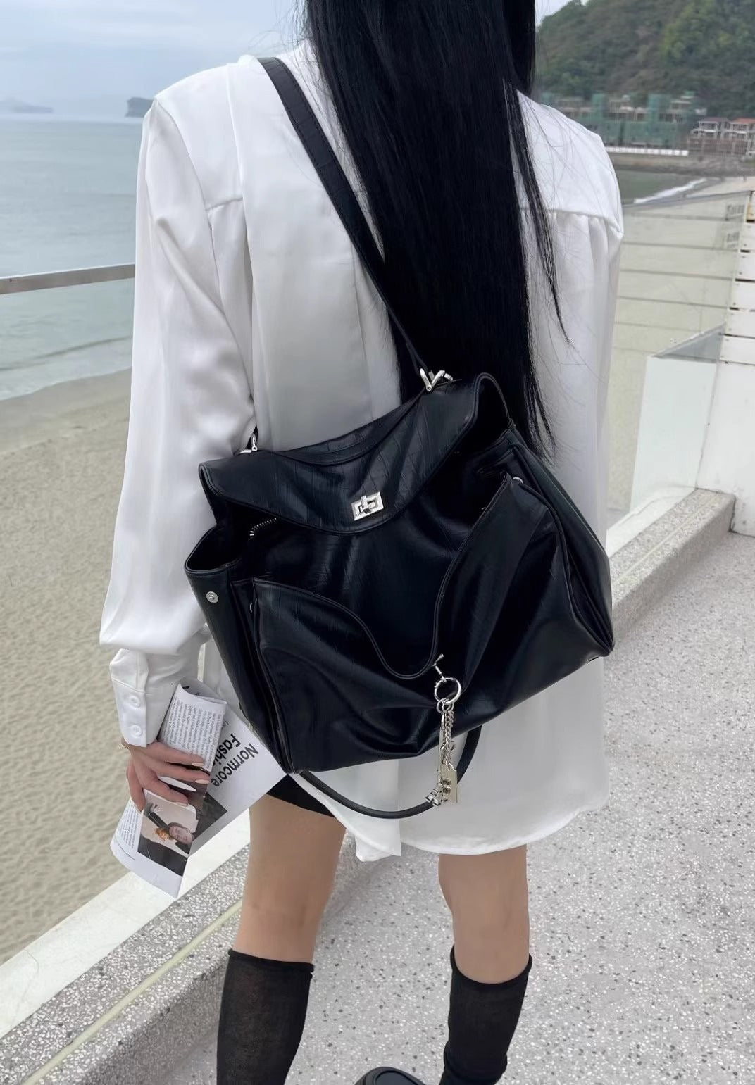 百搭高级感鳄鱼纹腋下凯莉包包女大容量拖特手提斜挎包一件代发