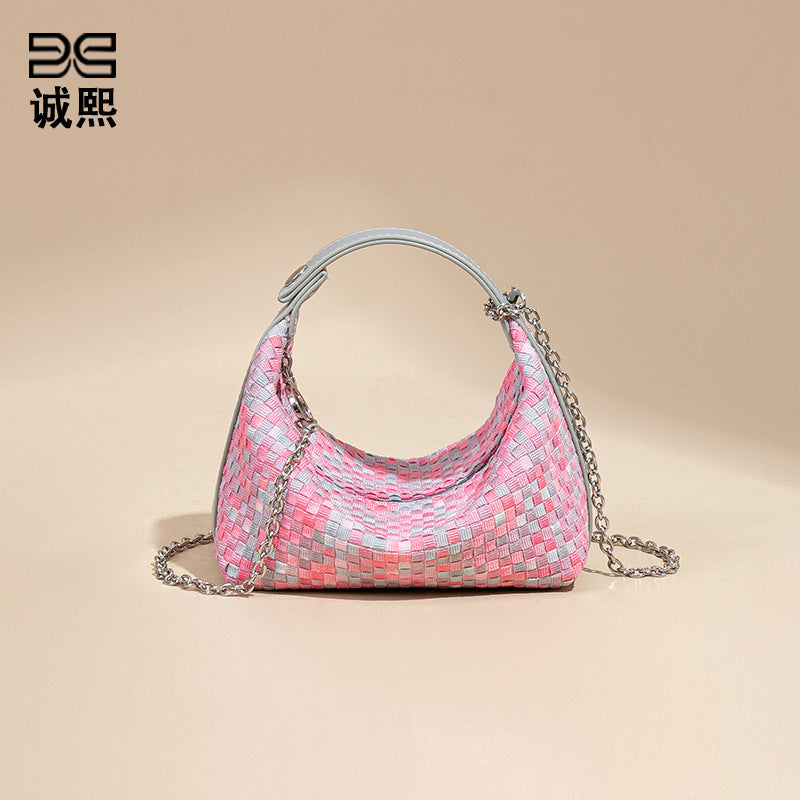 时尚彩色小包包女2025新款手工编织饭盒包迷你可爱手拎单肩斜跨包