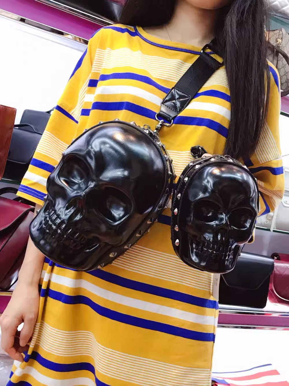 欧美街头酷炫骷髅头朋克腰包3D立体时尚潮流小包机车末日骷髅包包