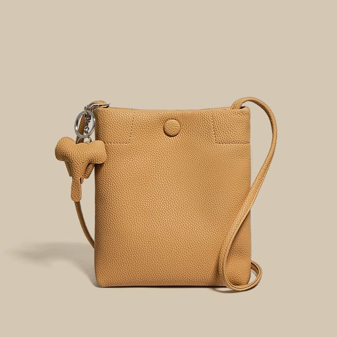 卡通小象真皮斜跨包竖款简约休闲托特包ins软皮女士单肩包小包包