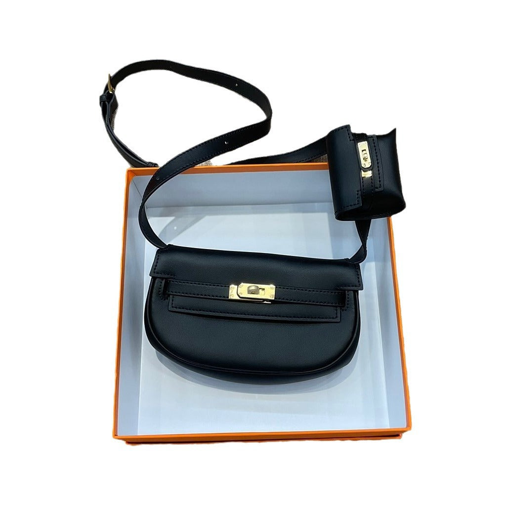 2024新款网红同款凯莉汤圆包饺子包迷你单肩斜挎真皮女腰包马鞍包