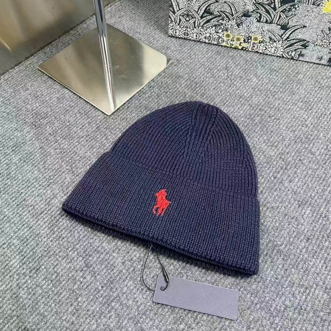 polo毛线帽秋冬新款经典小马图案加厚保暖防风帽子冷帽保罗针织帽