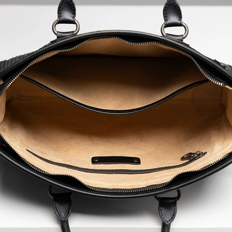 x&bv公文包男商务手提包男士真皮电脑包牛皮编织男包单肩斜挎包大