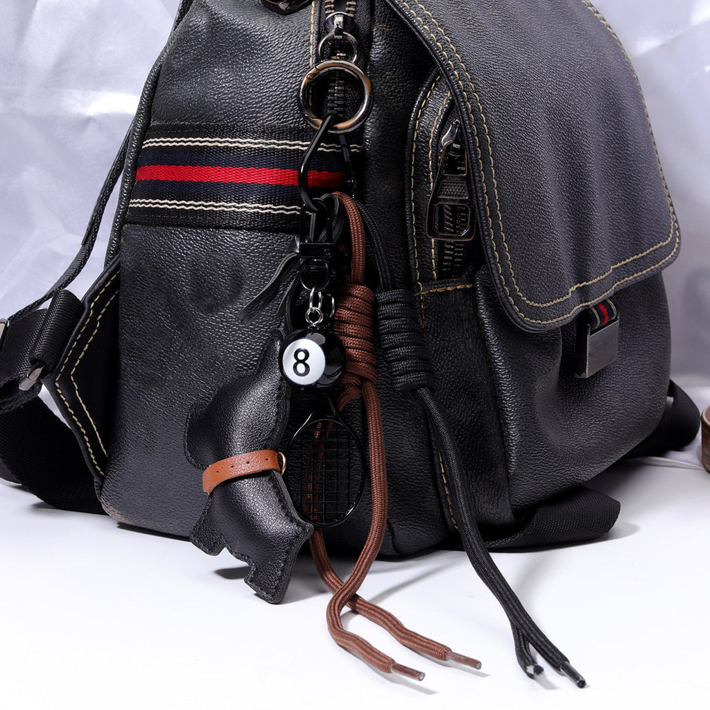 网红个性黑8钥匙流苏黑狗百搭挂饰钥匙扣编织绳包挂件礼品批发