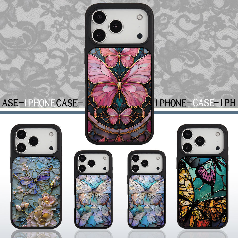 外贸跨境个性蝴蝶适用苹果16pro晶瓷手机壳iPhone17亚克力PC防摔