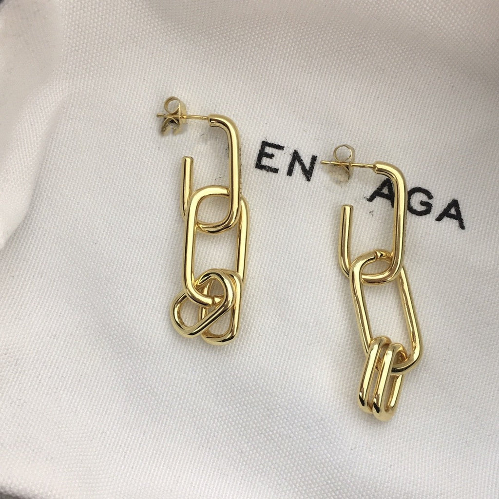 巴家新款粗链条节耳坠耳环气质百搭可拆携二戴耳钉法式网红耳饰女