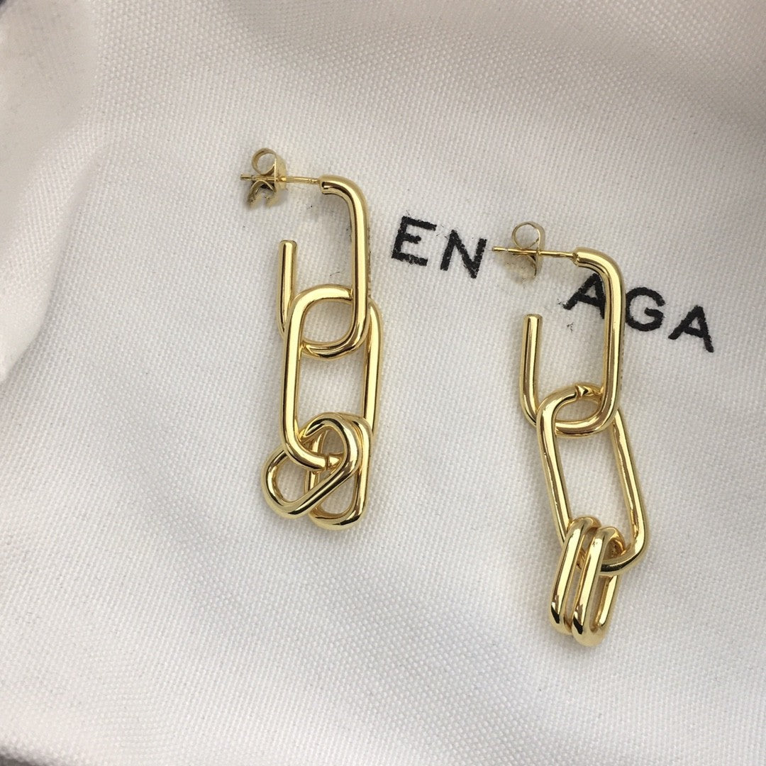 巴家新款粗链条节耳坠耳环气质百搭可拆携二戴耳钉法式网红耳饰女