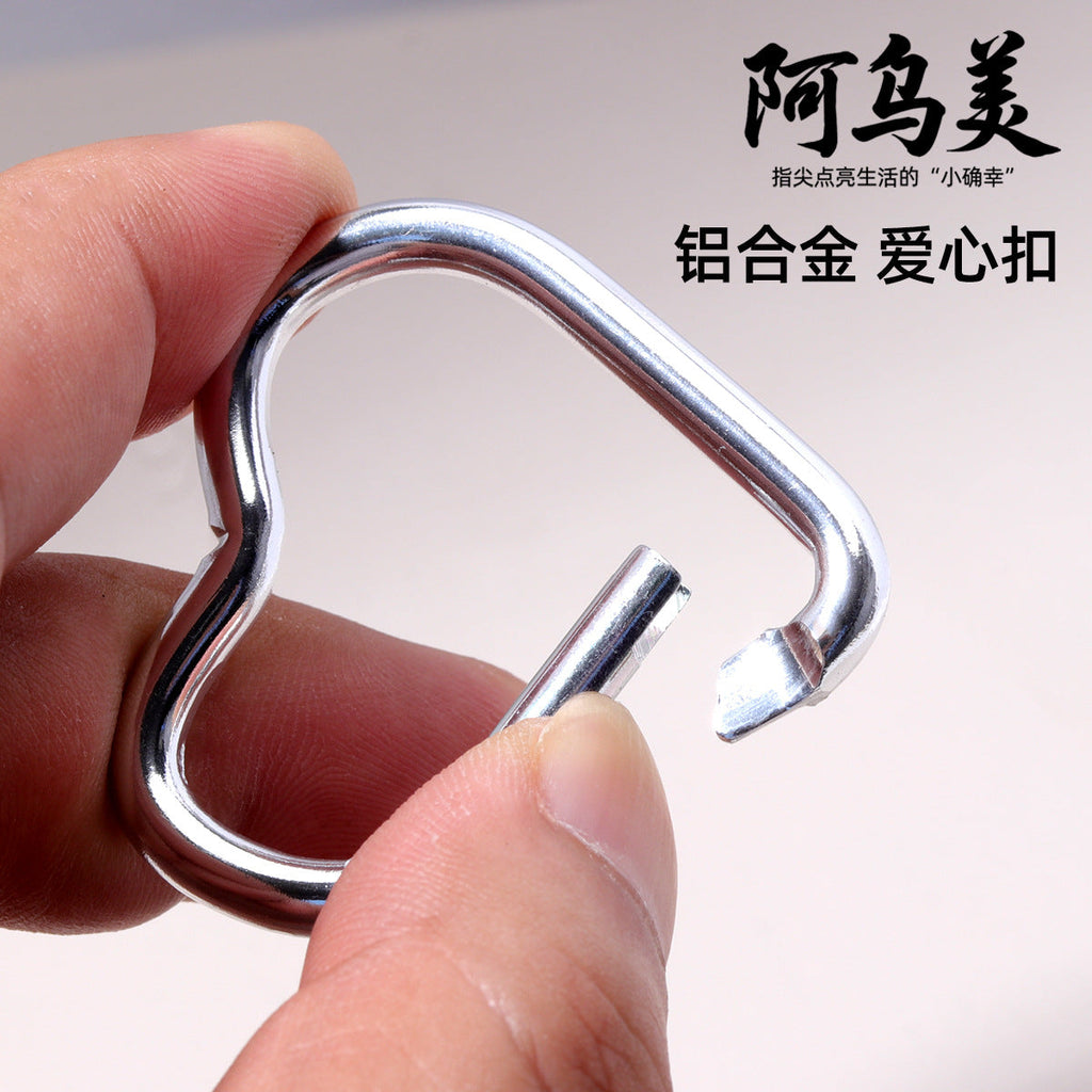 跨境代发贴标银色登山扣合金快挂扣心形钥匙扣背包扣爱心弹簧