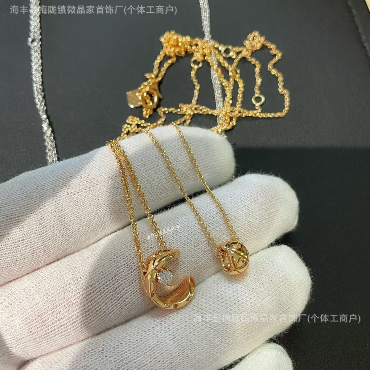 高版本coco菱格小金豆项链CNC精工版本S925银镀18K玫瑰金厂家直销