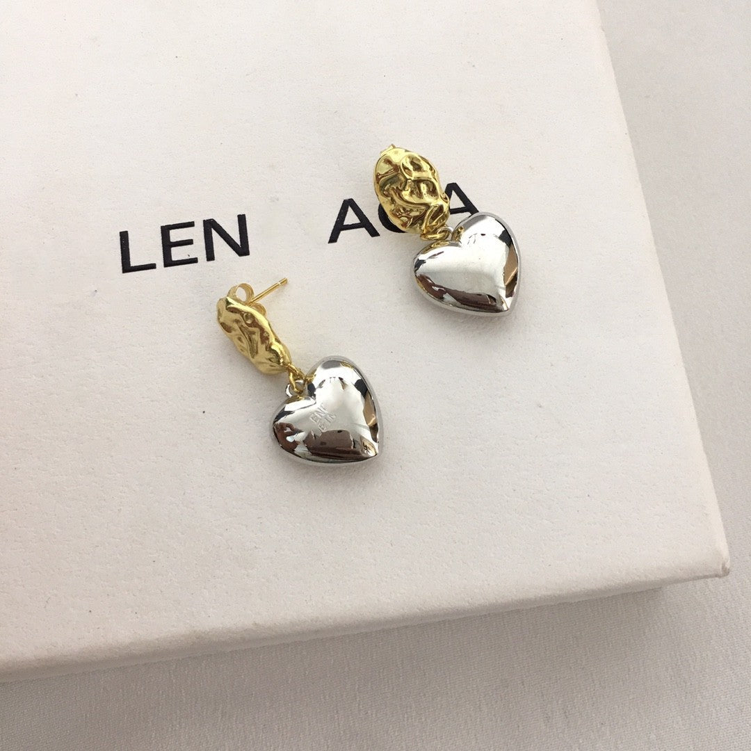 B家21新款爱心耳坠女不规则凹凸耳钉高级感气质光面撞色心形耳环