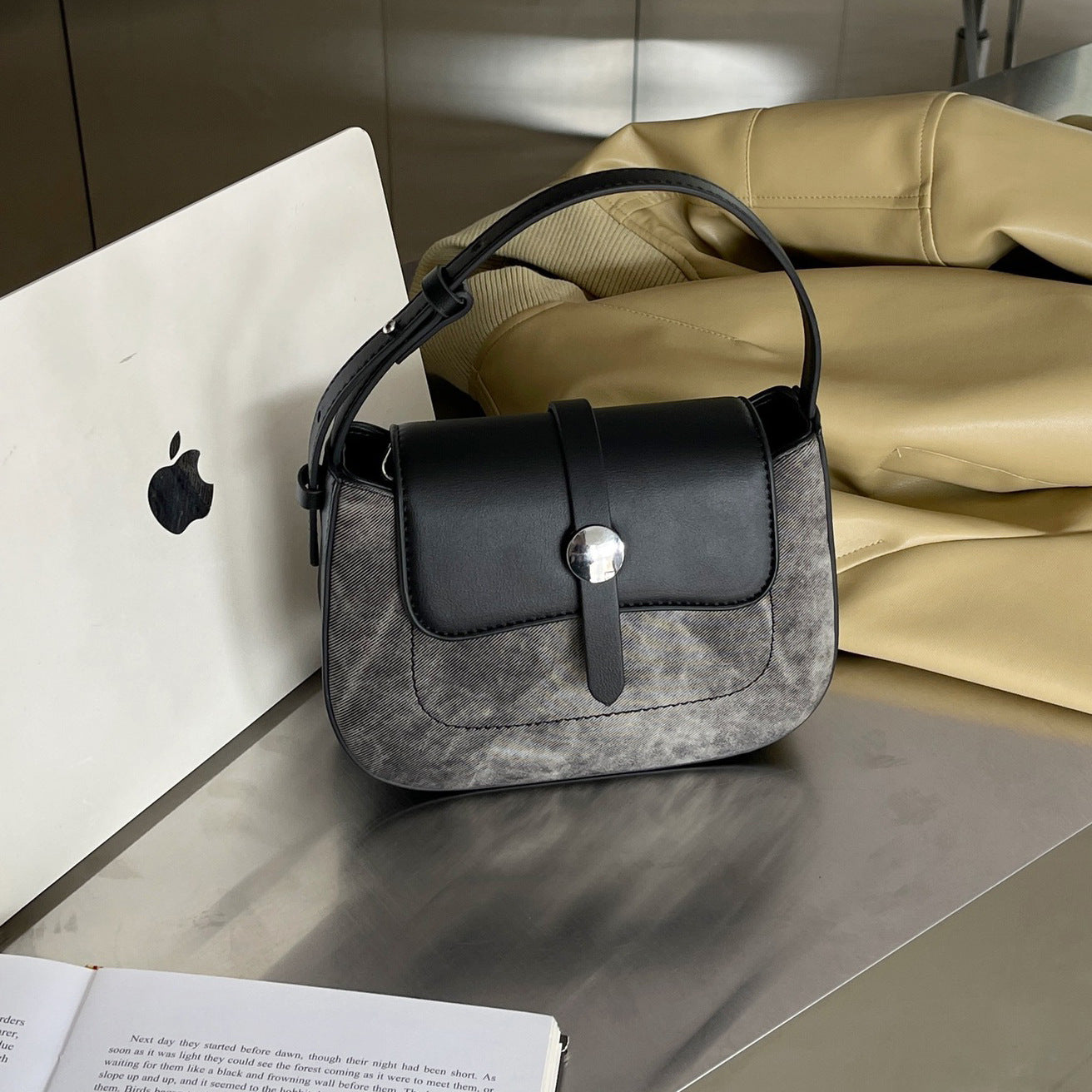 韩版时尚马鞍包真皮潮精致手提小包包女2023秋冬新款单肩斜跨包