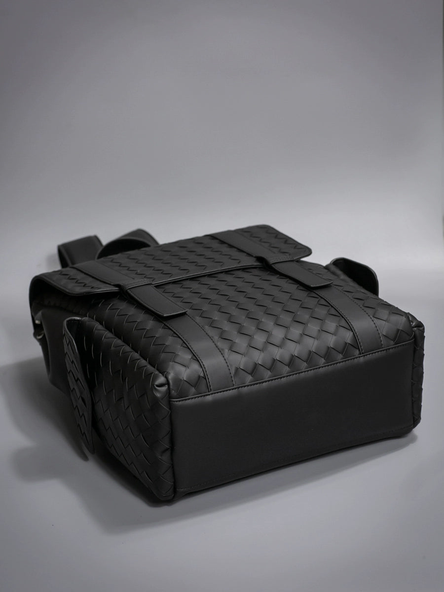 X&BV真皮双肩包男编织休闲时尚背包牛皮大容量新款男士书包电脑包