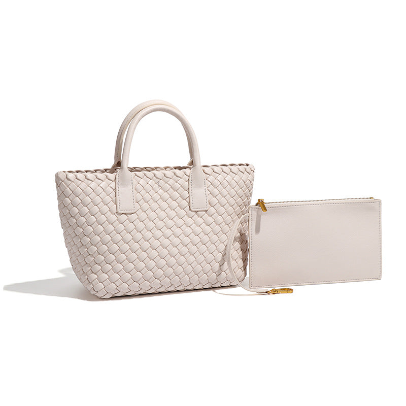 跨境2025新款撞色女士手提包时尚潮流手工编织包高级感单肩斜跨包