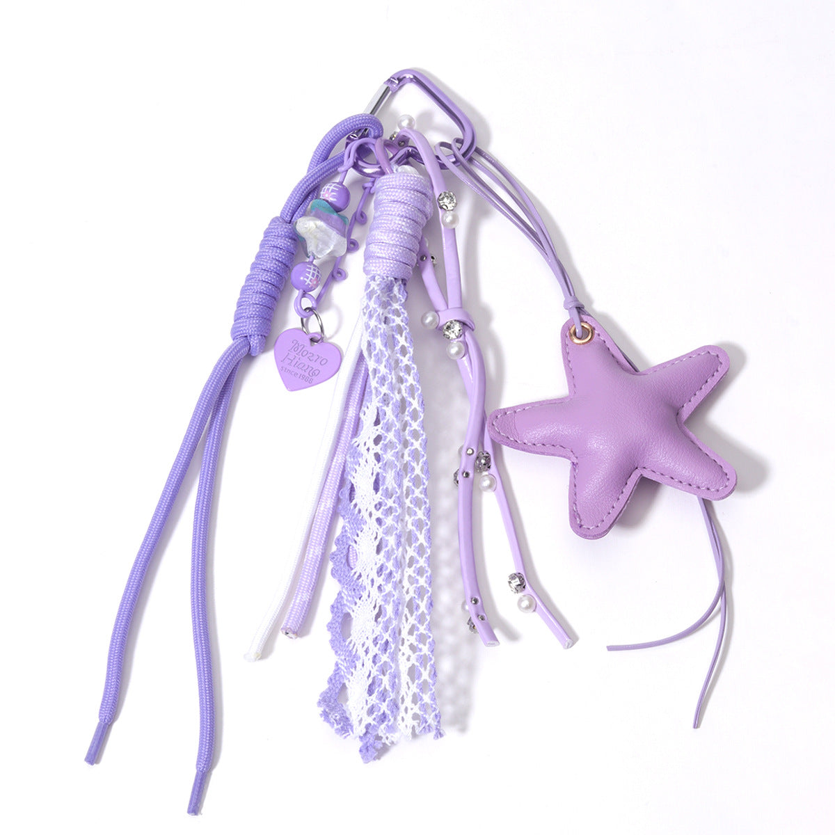 跨境热销包包挂件紫色皮五角星百搭挂饰钥匙扣编织绳包挂件桃心挂