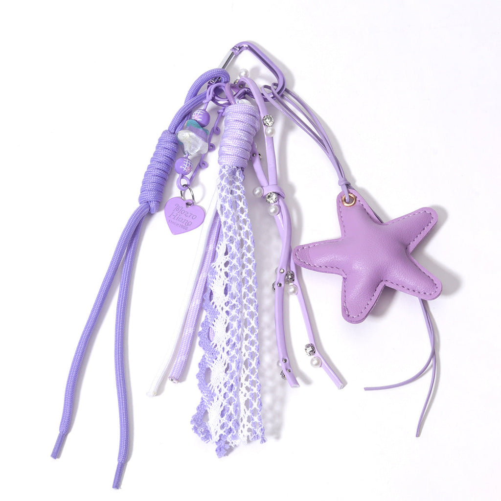 跨境热销包包挂件紫色皮五角星百搭挂饰钥匙扣编织绳包挂件桃心挂