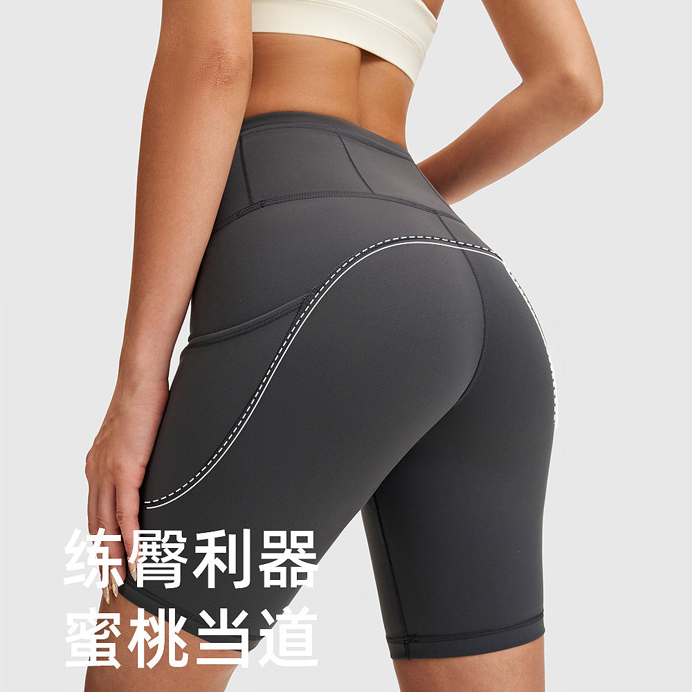 高腰lulu瑜伽短裤女高弹力口袋健身裤户外骑行裤五分运动紧身裤8"