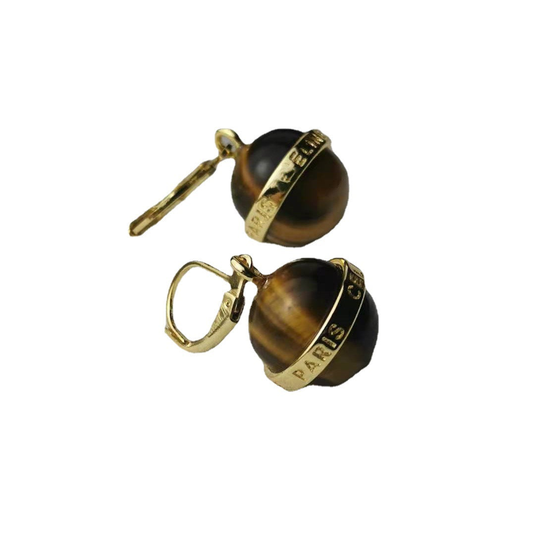 赛家新款虎眼石耳环独特法式复古耳饰高级感轻奢气质ins星球耳坠