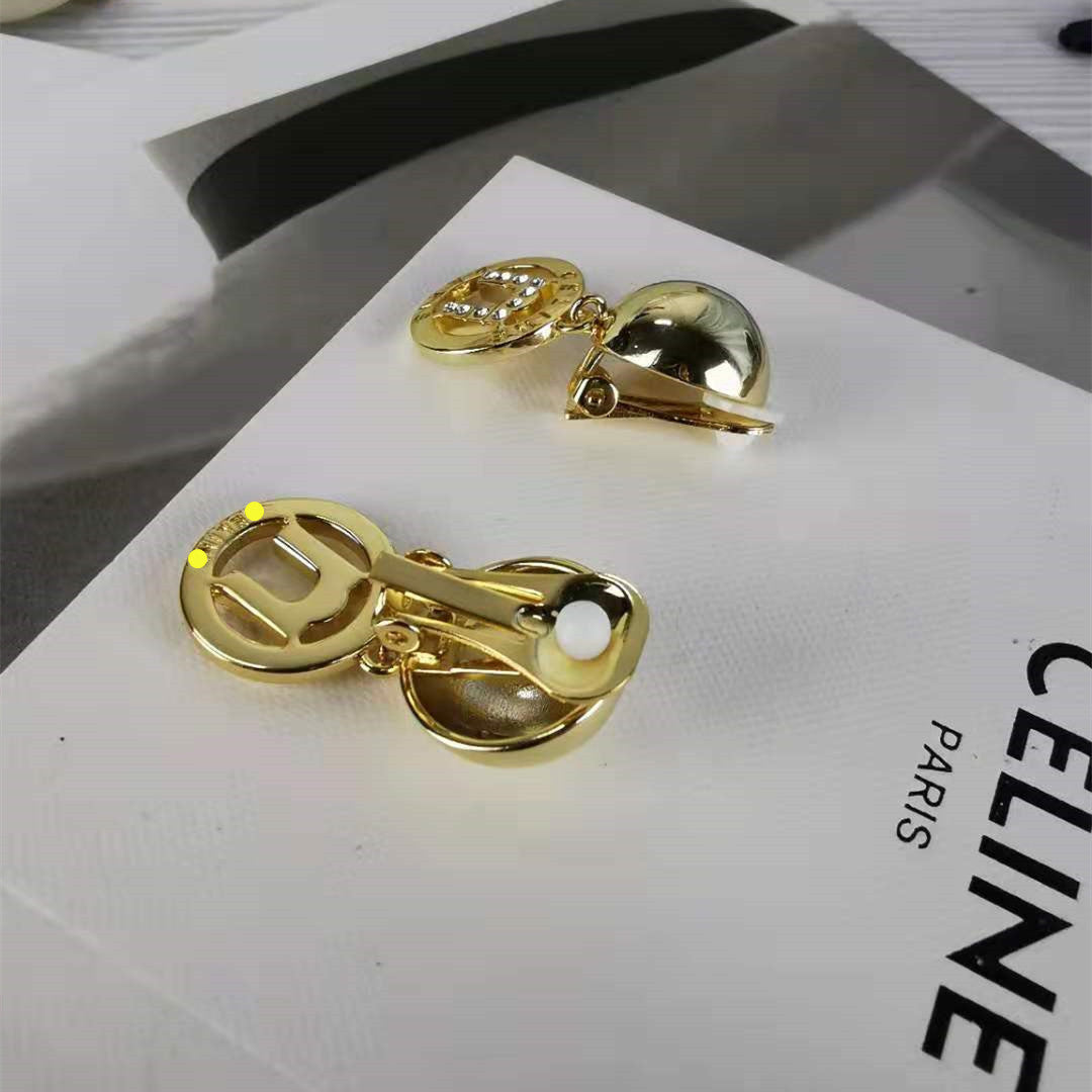 赛家新款耳夹半球凯旋门中古celi风镶钻复古高级耳饰无耳洞耳环