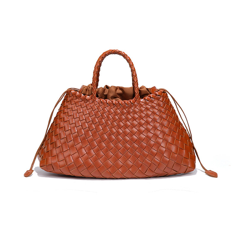 高级感纯色大容量子母手提包纯手工编织女包复古潮流菜篮子托特包