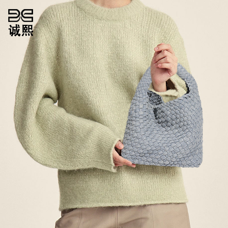 工厂定制手工编织包包简约潮流牛仔布单肩斜挎女包休闲轻便手提包