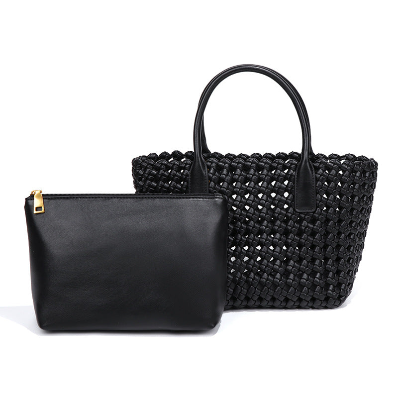 新款小众手提菜篮子女包个性风车结手工编织包复古休闲百搭子母包