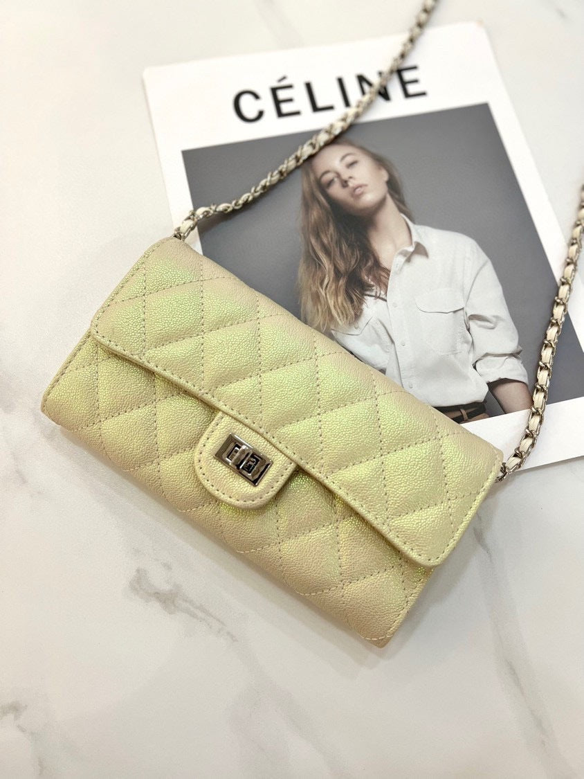 大牌品牌 小香风零钱包迷你小方包黑色手机包单肩斜挎菱格链条包