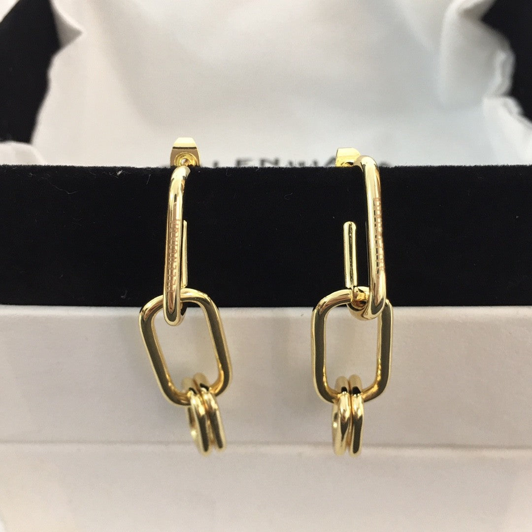 巴家新款粗链条节耳坠耳环气质百搭可拆携二戴耳钉法式网红耳饰女