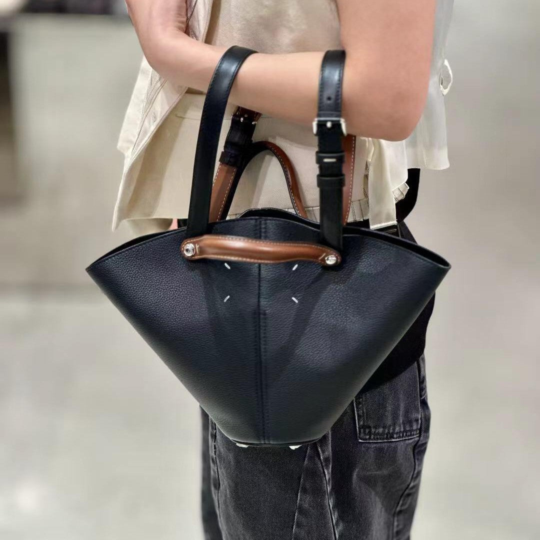 日韩ins简约休闲手提双肩包荔枝纹扇形菜篮子腋下包包一件代批发