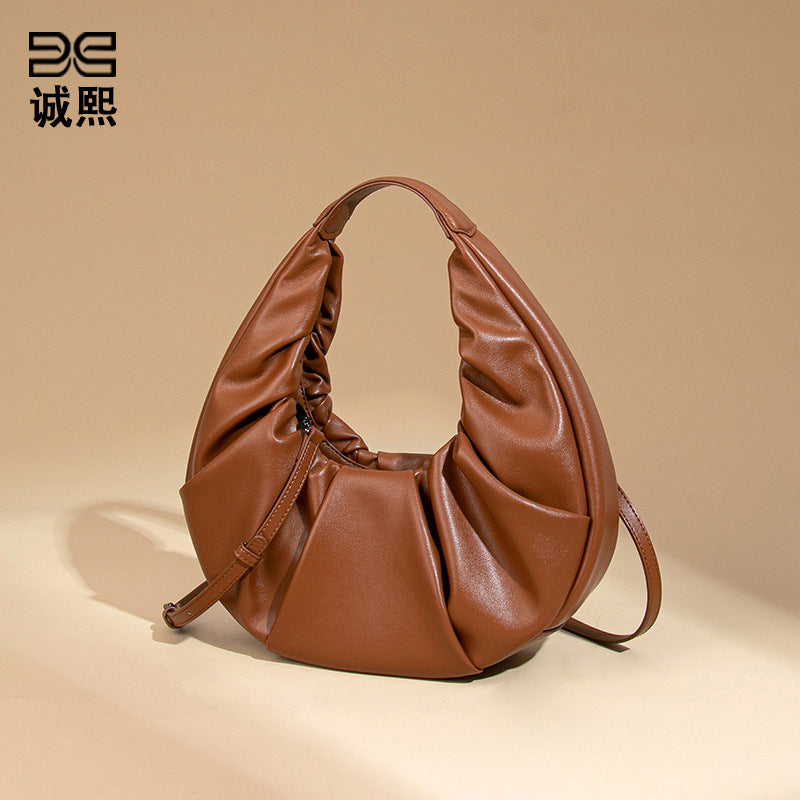 复古百搭皱褶新月包手提简约高级感定制单肩女包新款斜挎饺子包包