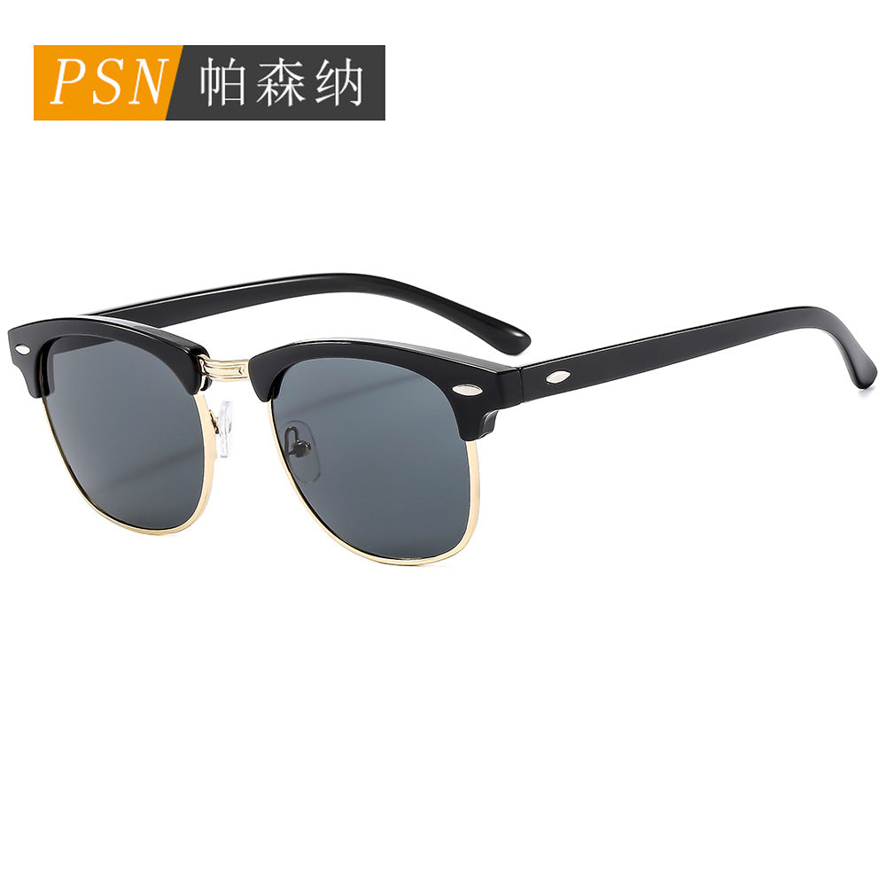经典3016防蓝光平光镜防晒uv400墨镜网红复古米丁金属PC太阳眼镜