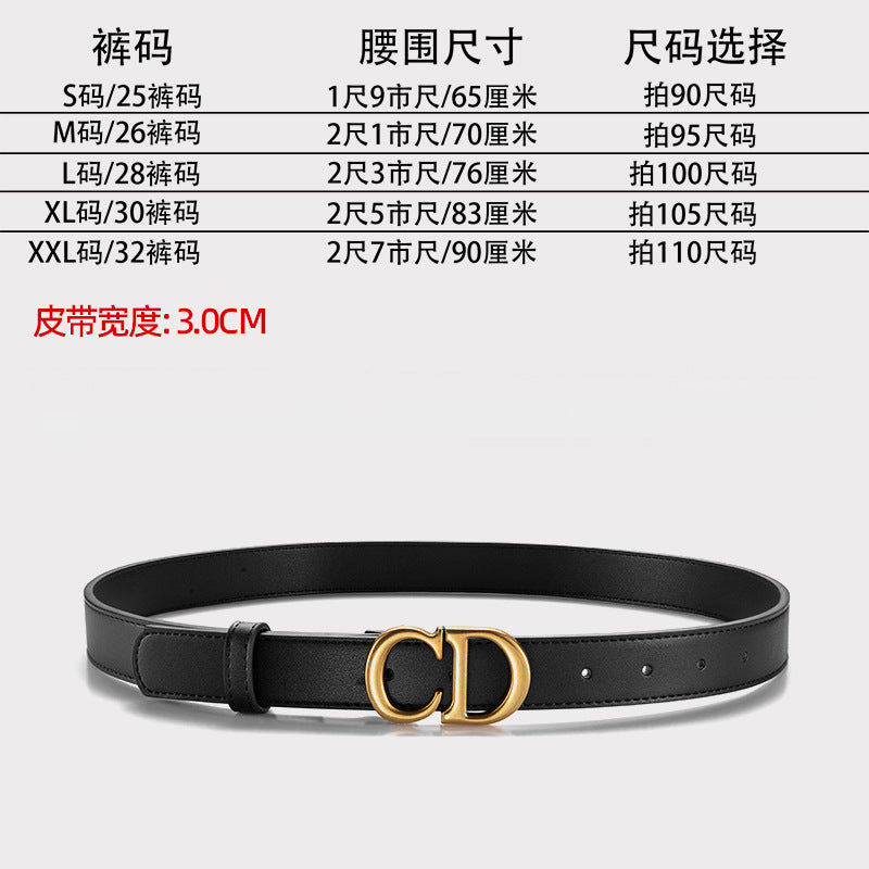新款CD字母女士真牛皮皮带潮流百搭时尚ins风装饰牛仔腰带女款