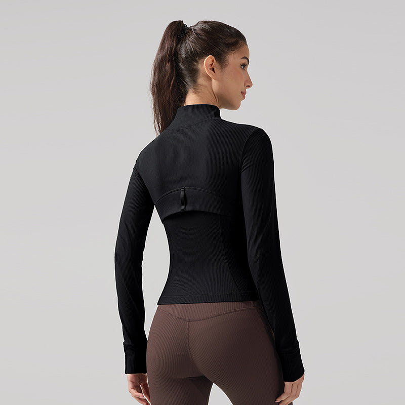 罗纹运动夹克女士百搭立领拉链健身服上衣芯吸速干lulu瑜伽服外套