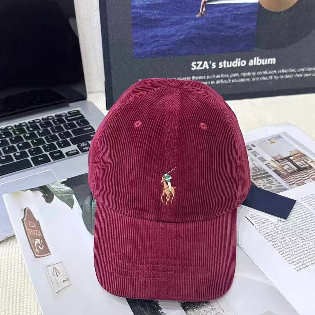 新款明星同款灯芯绒鸭舌帽子情侣棒球帽潮牌刺绣马百搭休闲大头冬