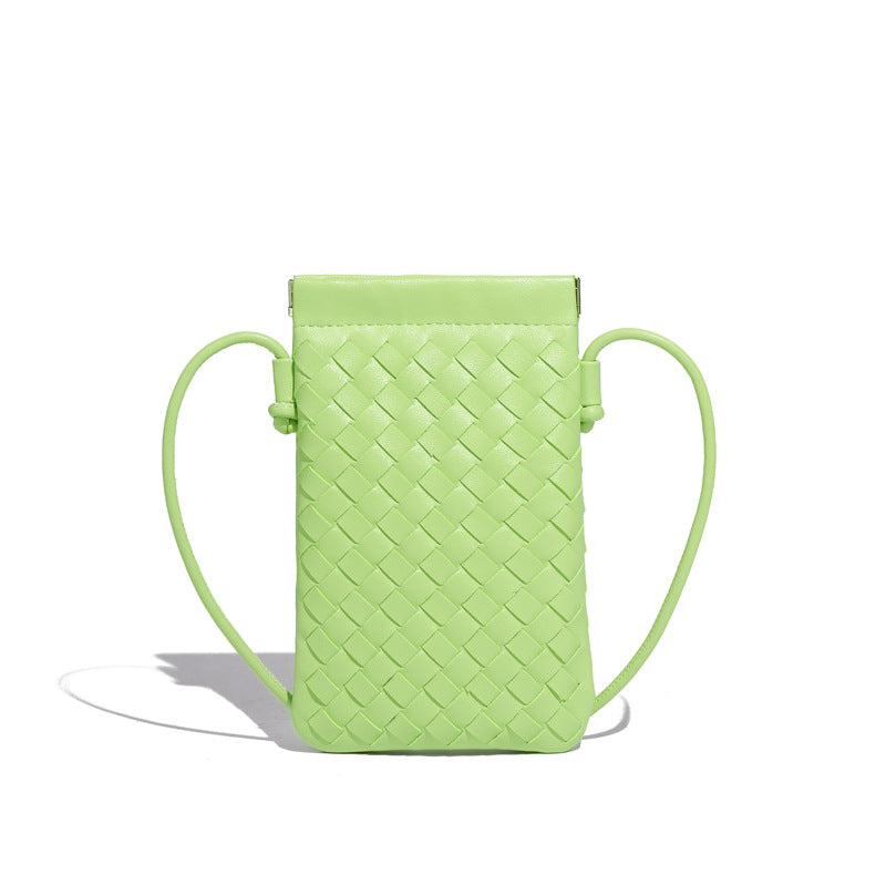 设计感竖款编织手机包定制时尚小包斜挎零钱包mini钥匙卡包单肩包