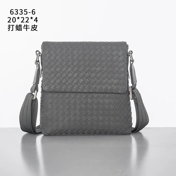 X&BV男士单肩包真皮休闲商务竖款翻盖编织小背包男包斜跨包潮牌包