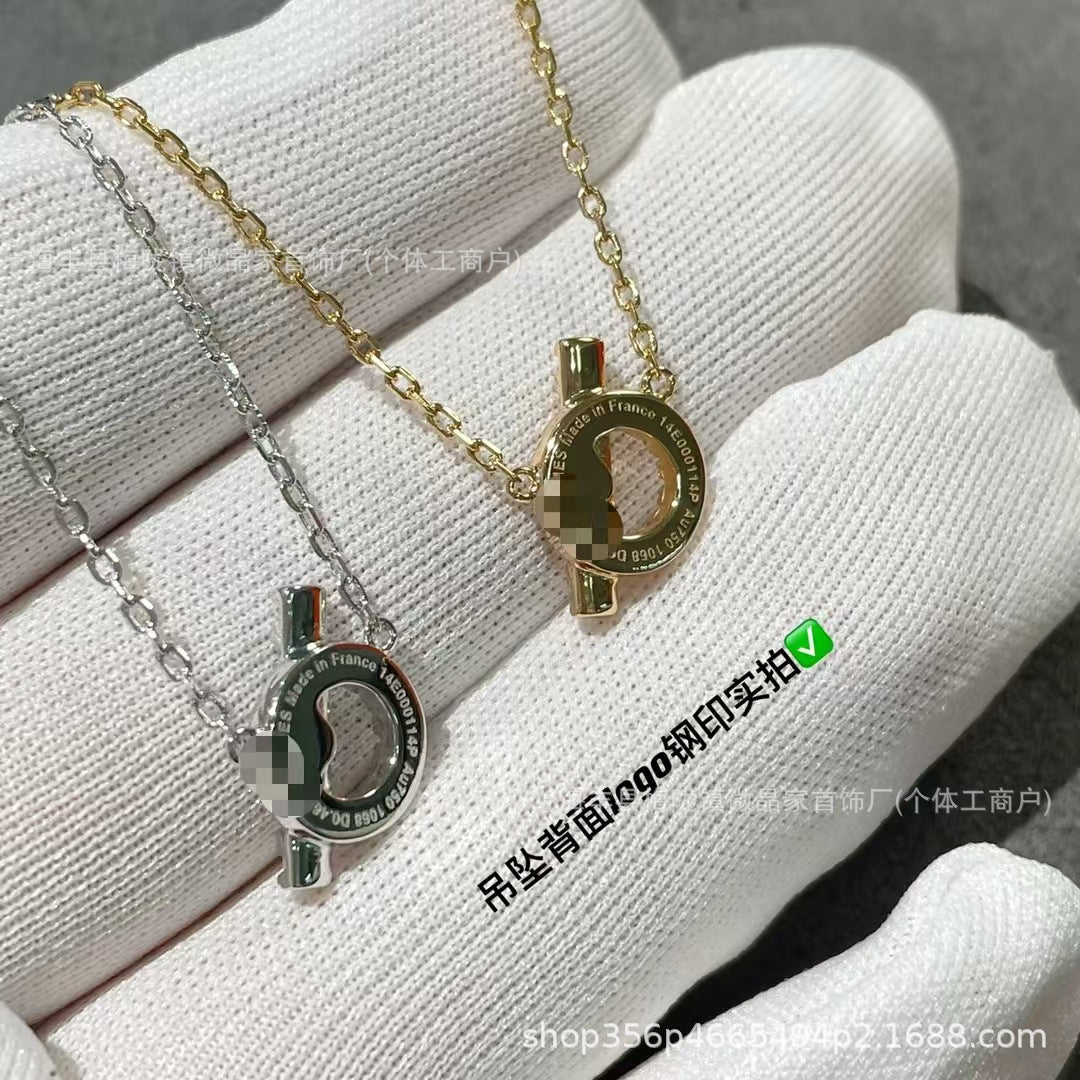 H家猪鼻子Q字流苏项链s925银镀18K满钻爱玛家轻奢小众字母锁骨链