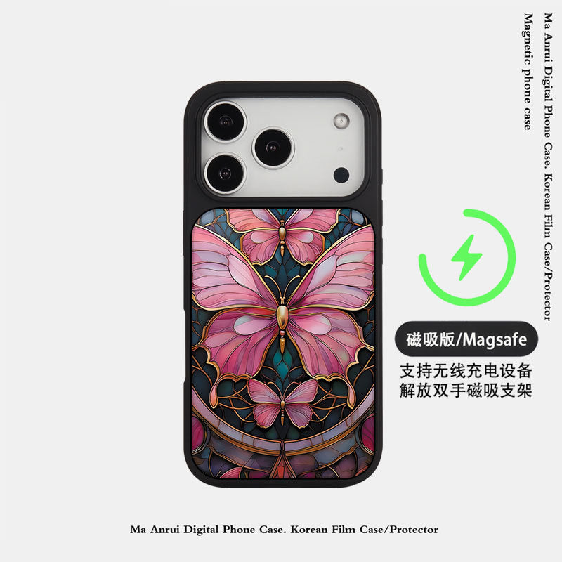 外贸跨境个性蝴蝶适用苹果16pro晶瓷手机壳iPhone17亚克力PC防摔