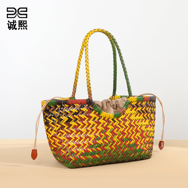 潮流定制彩色编织包时尚潮流菜篮子单肩腋下女包大容量手提子母包