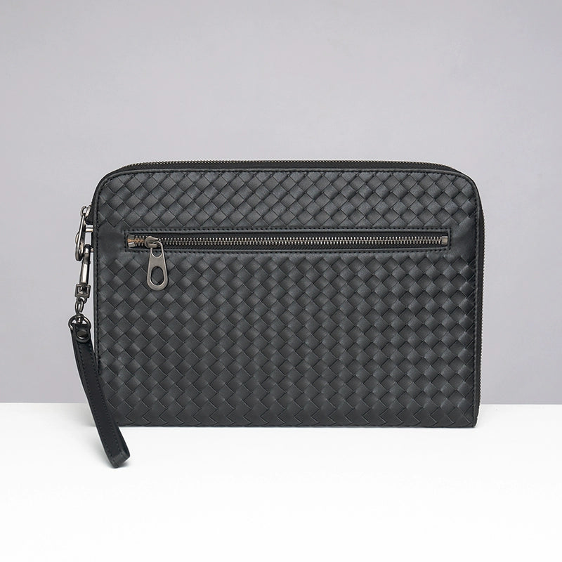 X&BV手拿包男真皮休闲大容量编织平板ipad包文件信封手包男商务潮