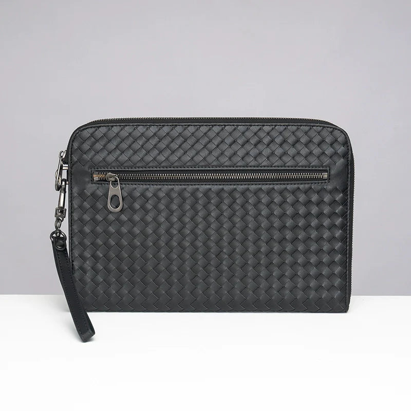 X&BV手拿包男真皮休闲大容量编织平板ipad包文件信封手包男商务潮