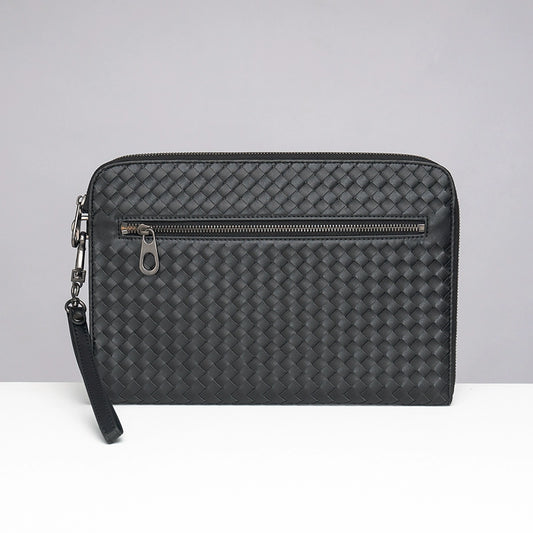 X&BV手拿包男真皮休闲大容量编织平板ipad包文件信封手包男商务潮