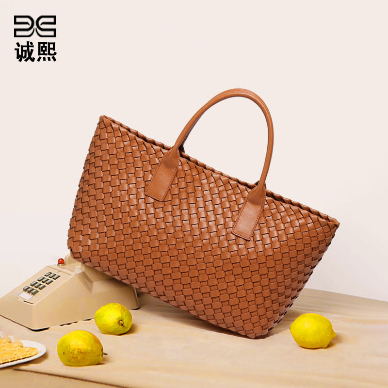 新款女士手提包高级感大容量百搭子母包通勤百搭简约手工编织包包