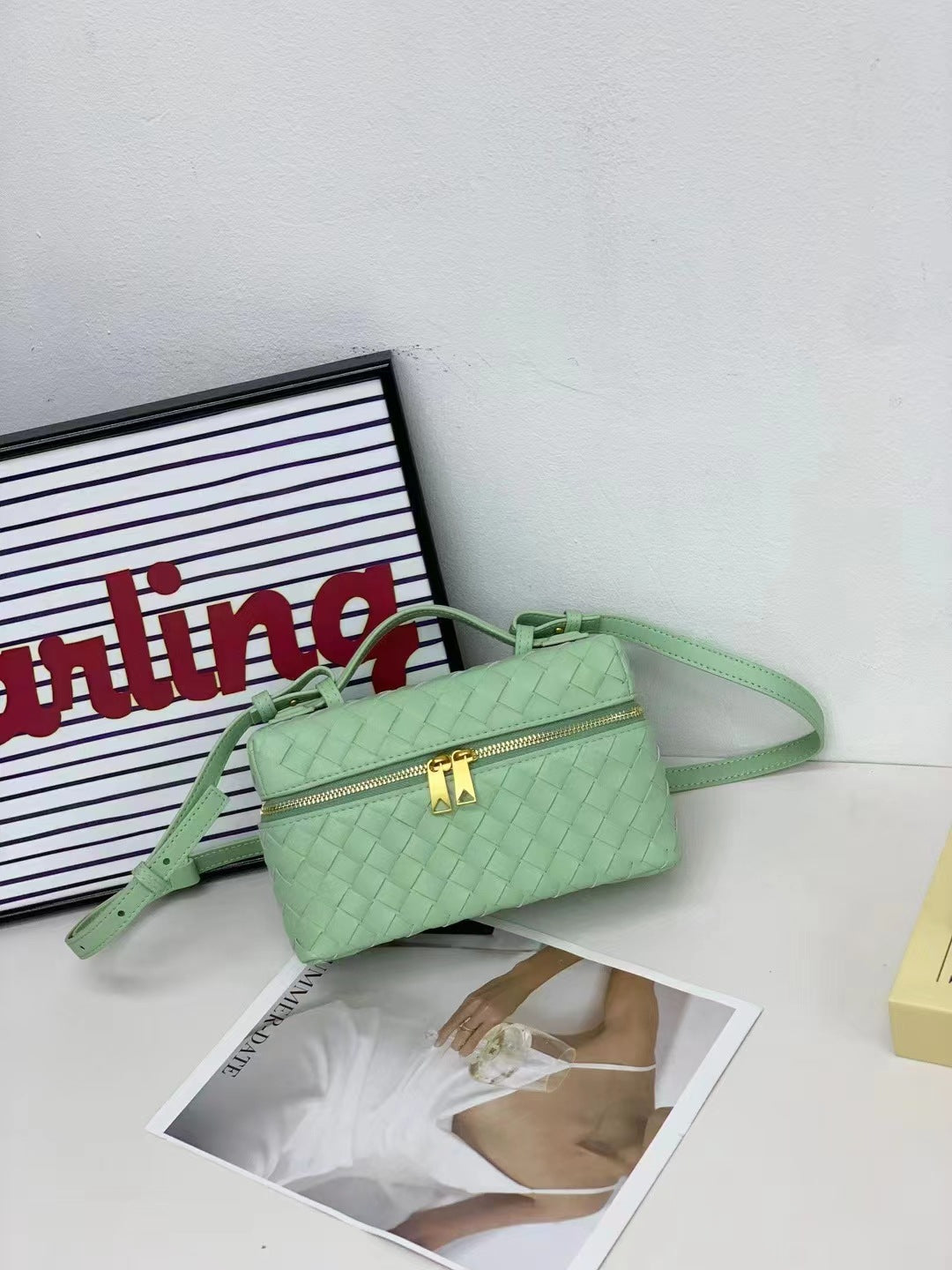 头层羊皮手提包编织饭盒包真皮手拎包化妆盒子包时尚单肩斜挎包女