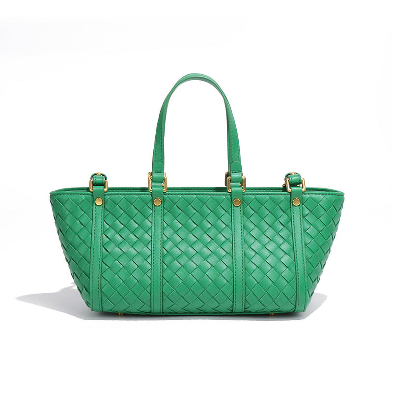 跨境新款编织手提包女士韩版大容量单肩腋下包简约质感潮流斜挎包