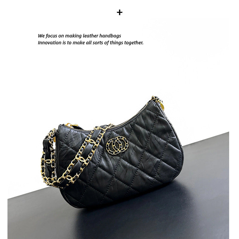 菱格链条斜挎包包女2024新款爆款高级质感小众设计水桶单肩包百搭